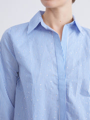 LCW Classic Blue Shiny Stone Poplin Women Shirt