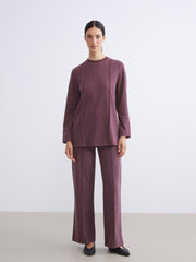 LCW Modest Burgundy Plus Size Crew Neck Women Sweatshirt Tunic