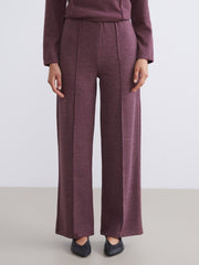 LCW Modest Burgundy Plus Size Elastic Waist Wide Leg Women Trousers