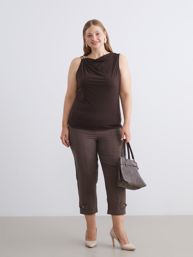 LCW Classic Brown Boat Neck Gathered Blouse Main Image