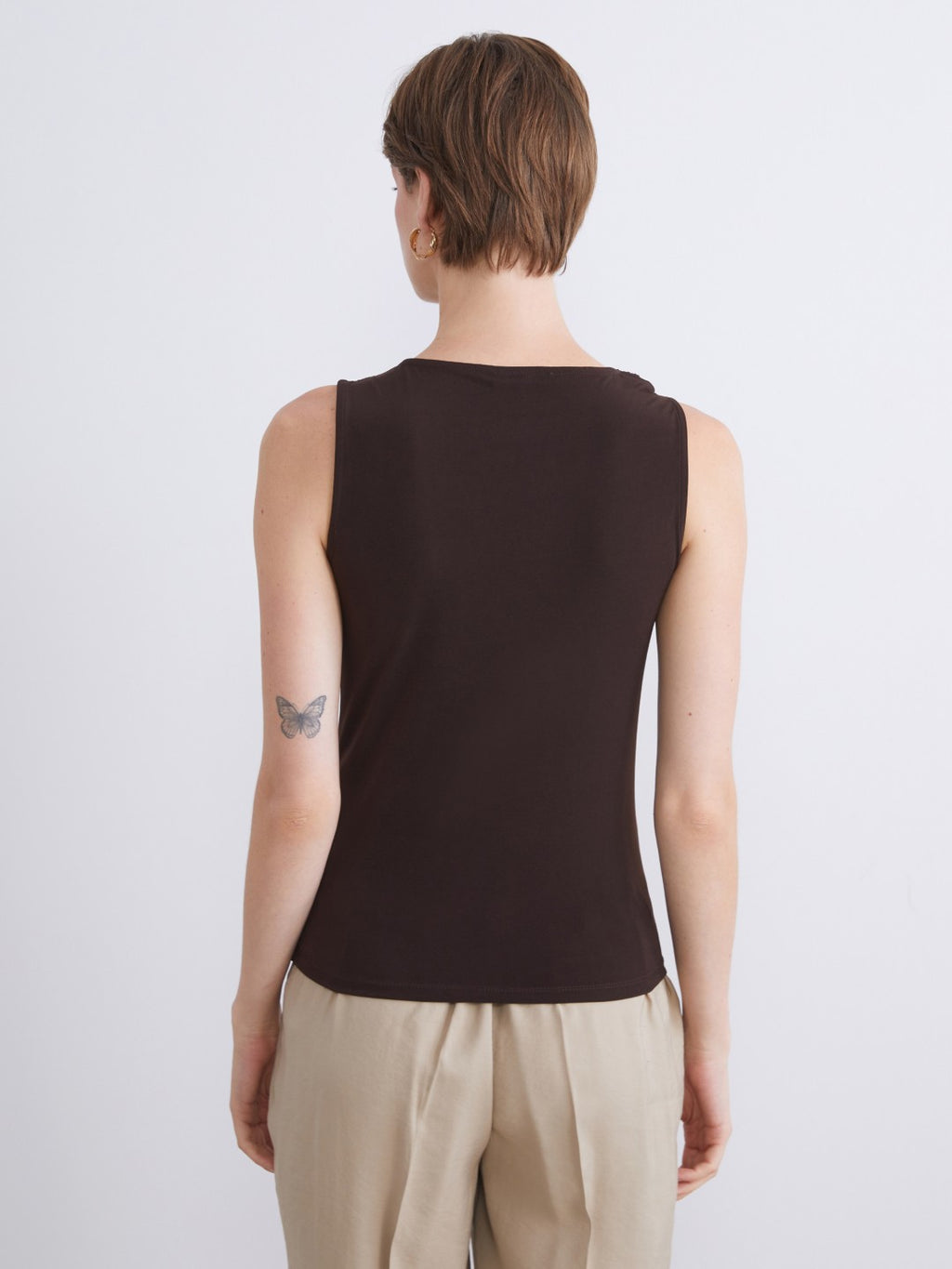 LCW Classic Brown Boat Neck Gathered Blouse