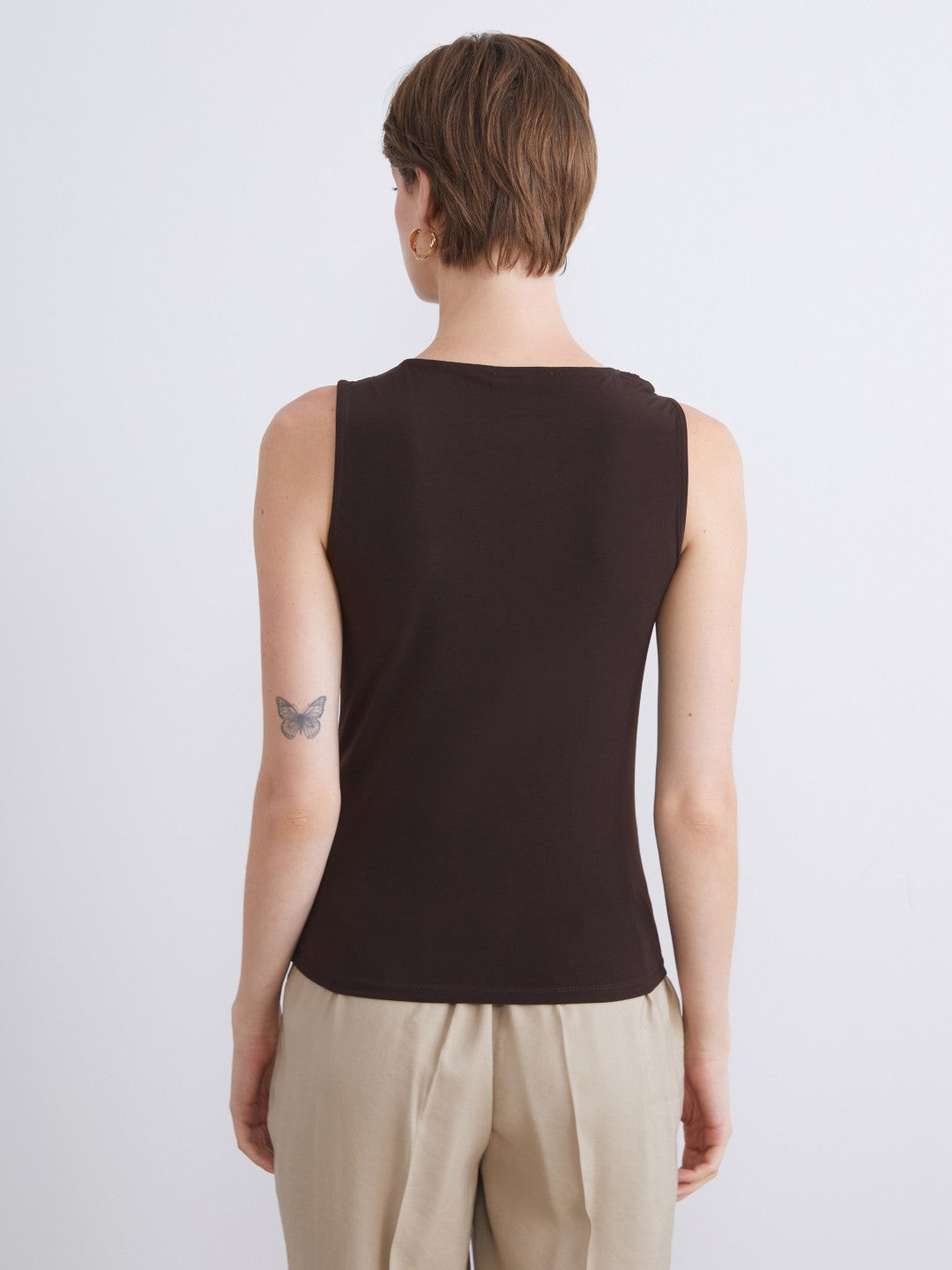 LCW Classic Brown Boat Neck Gathered Blouse