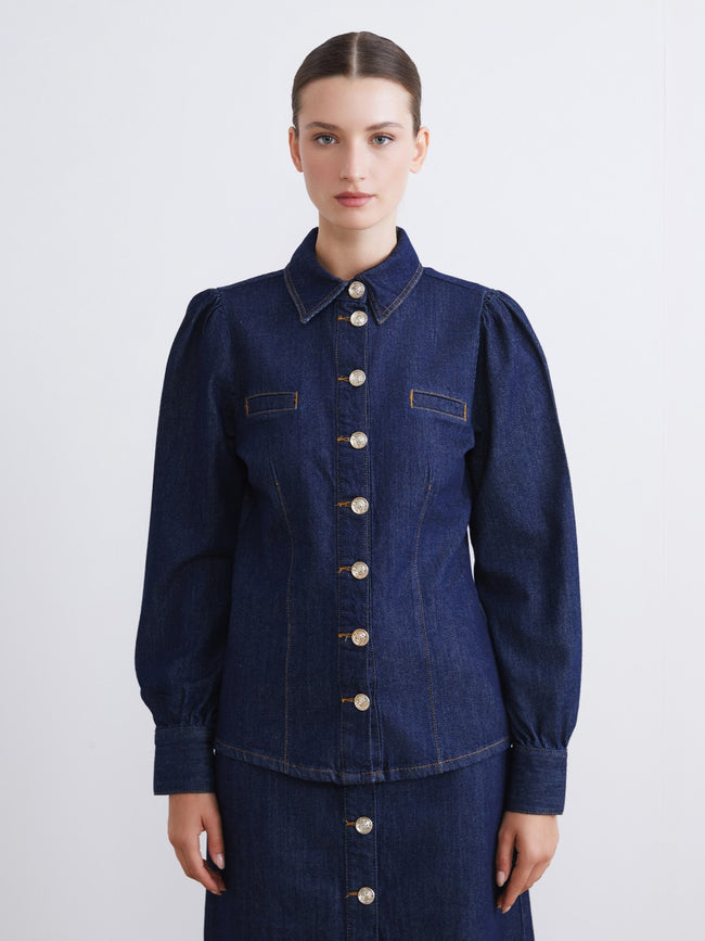 Raşit Bağzibağli X Lc Waikiki Indigo Shirt Collar Women Jean Jacket Main Image