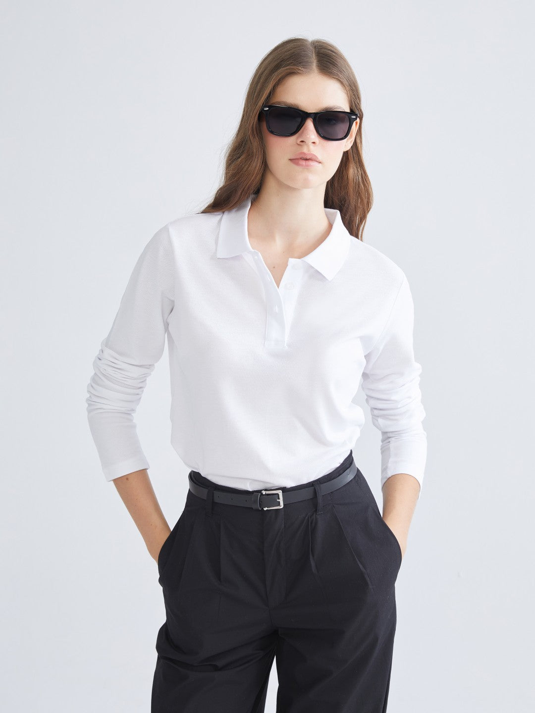 Xside White Polo Neck Pique Women T-Shirt