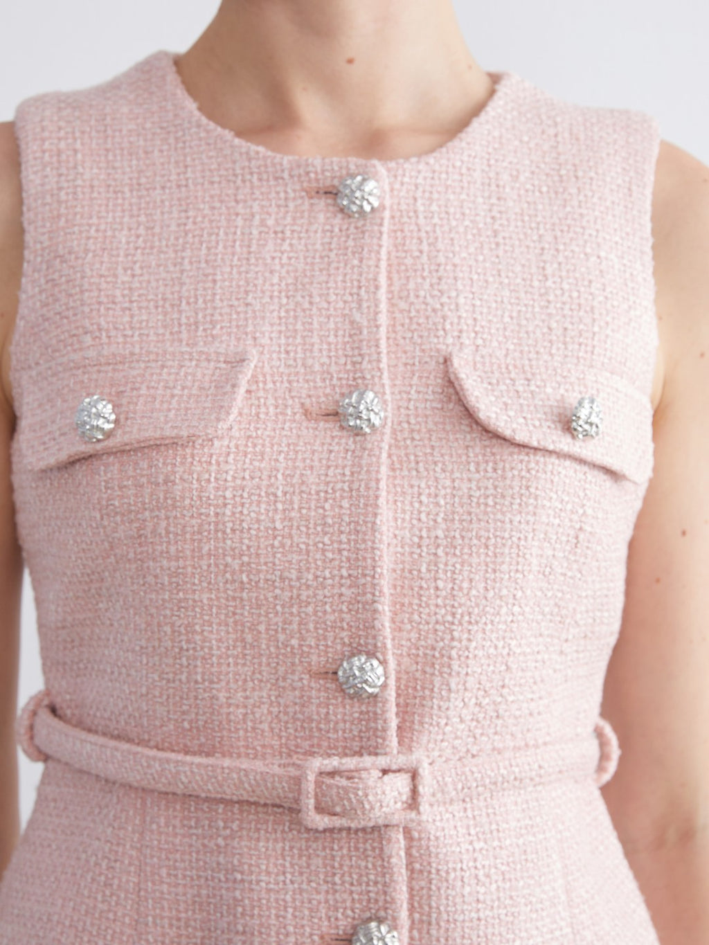 LCW Classic Pink Crew Neck Women Tweed Vest