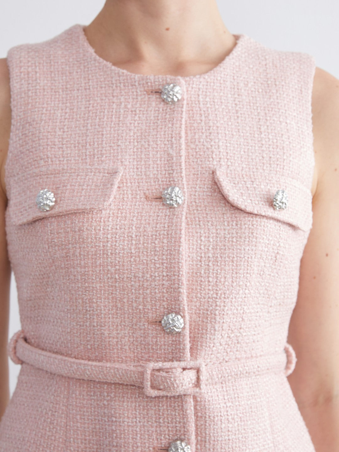 LCW Classic Pink Crew Neck Women Tweed Vest