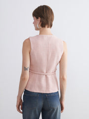 LCW Classic Pink Crew Neck Women Tweed Vest