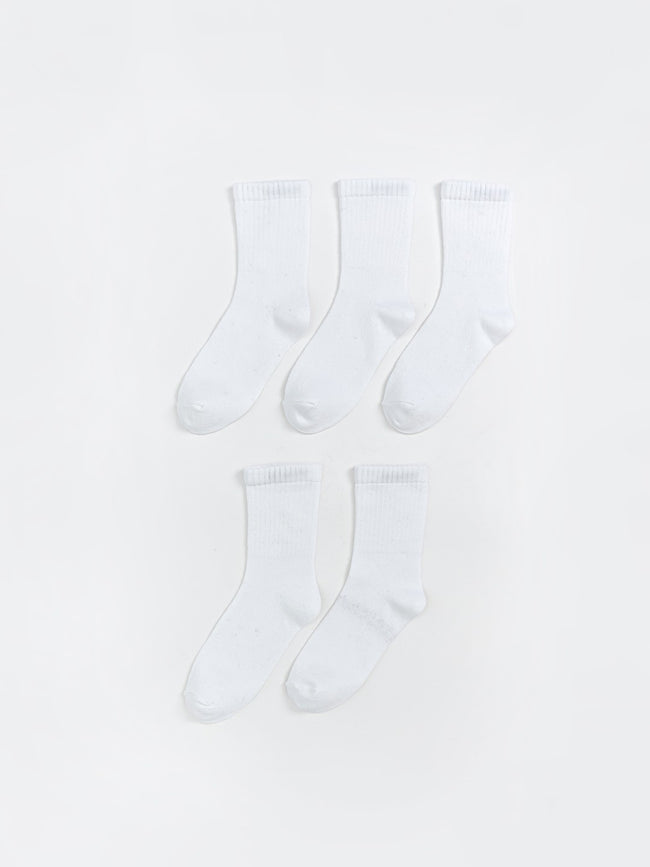 LCW Kids White Basic Girls Ankle Socks 5-Pack Hover Image