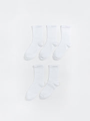 LCW Kids White Basic Girls Ankle Socks 5-Pack