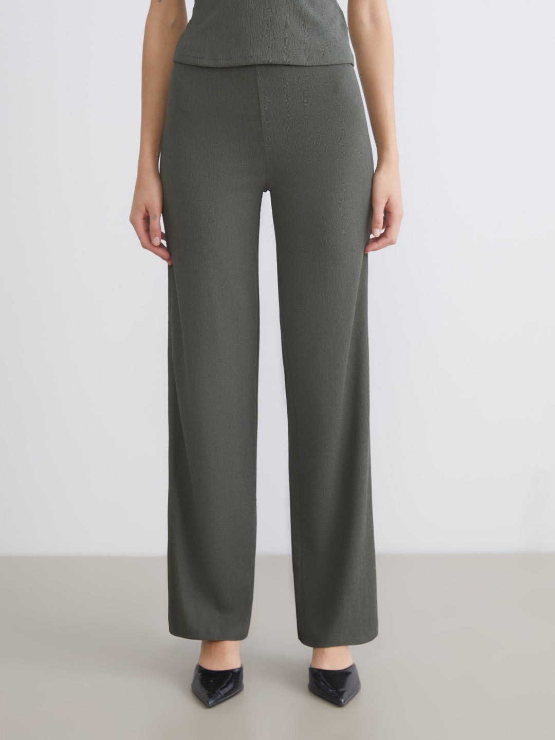 LCW Vision Elasticated Waist Textured Wide Leg Women Trousers