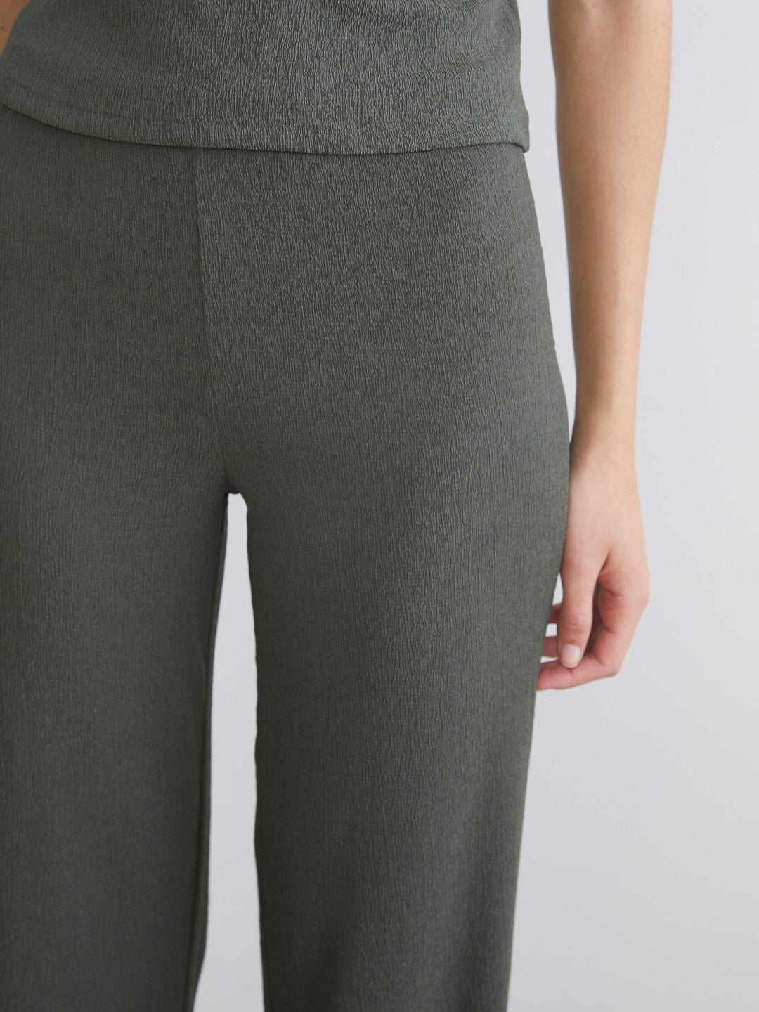 LCW Vision Elasticated Waist Textured Wide Leg Women Trousers