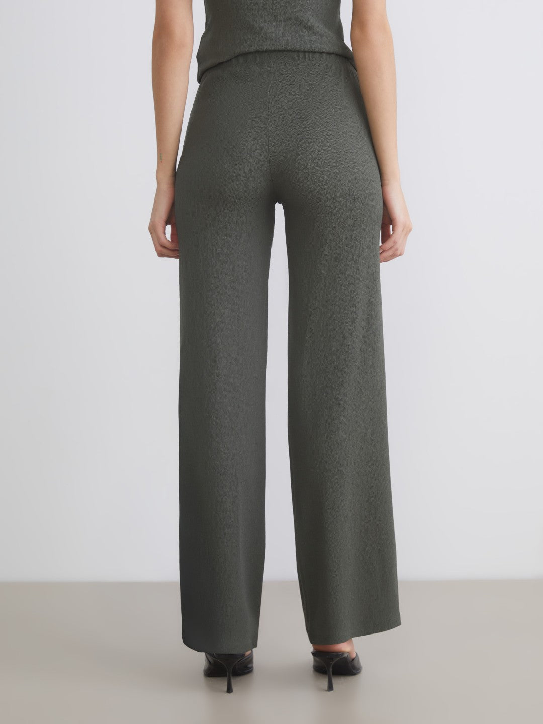 LCW Vision Elasticated Waist Textured Wide Leg Women Trousers