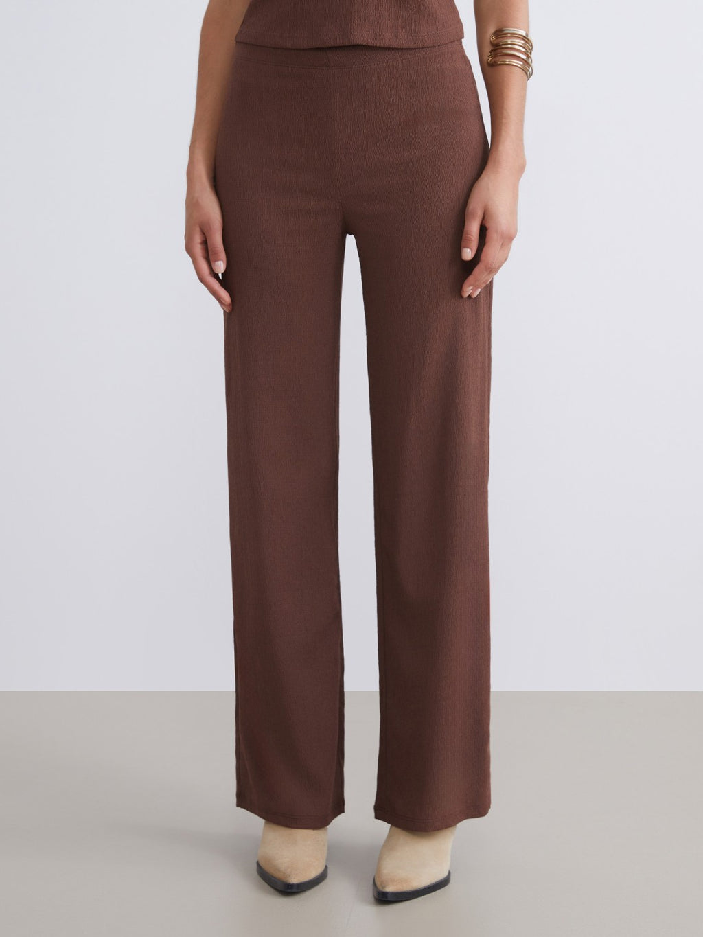 LCW Vision Elasticated Waist Textured Wide Leg Women Trousers