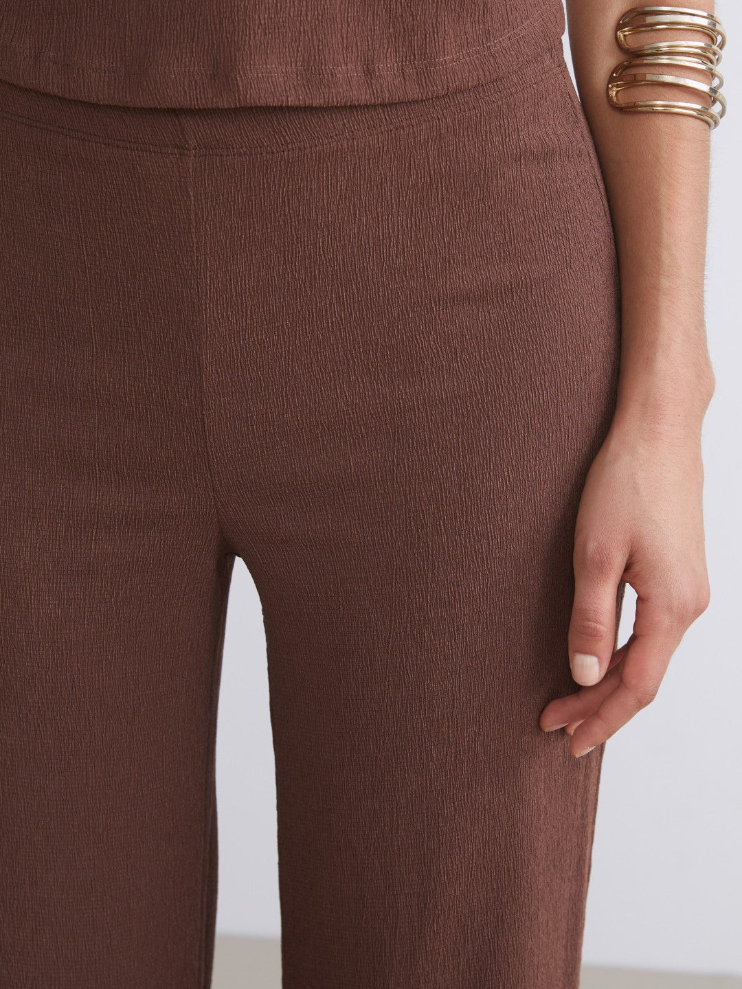 LCW Vision Elasticated Waist Textured Wide Leg Women Trousers