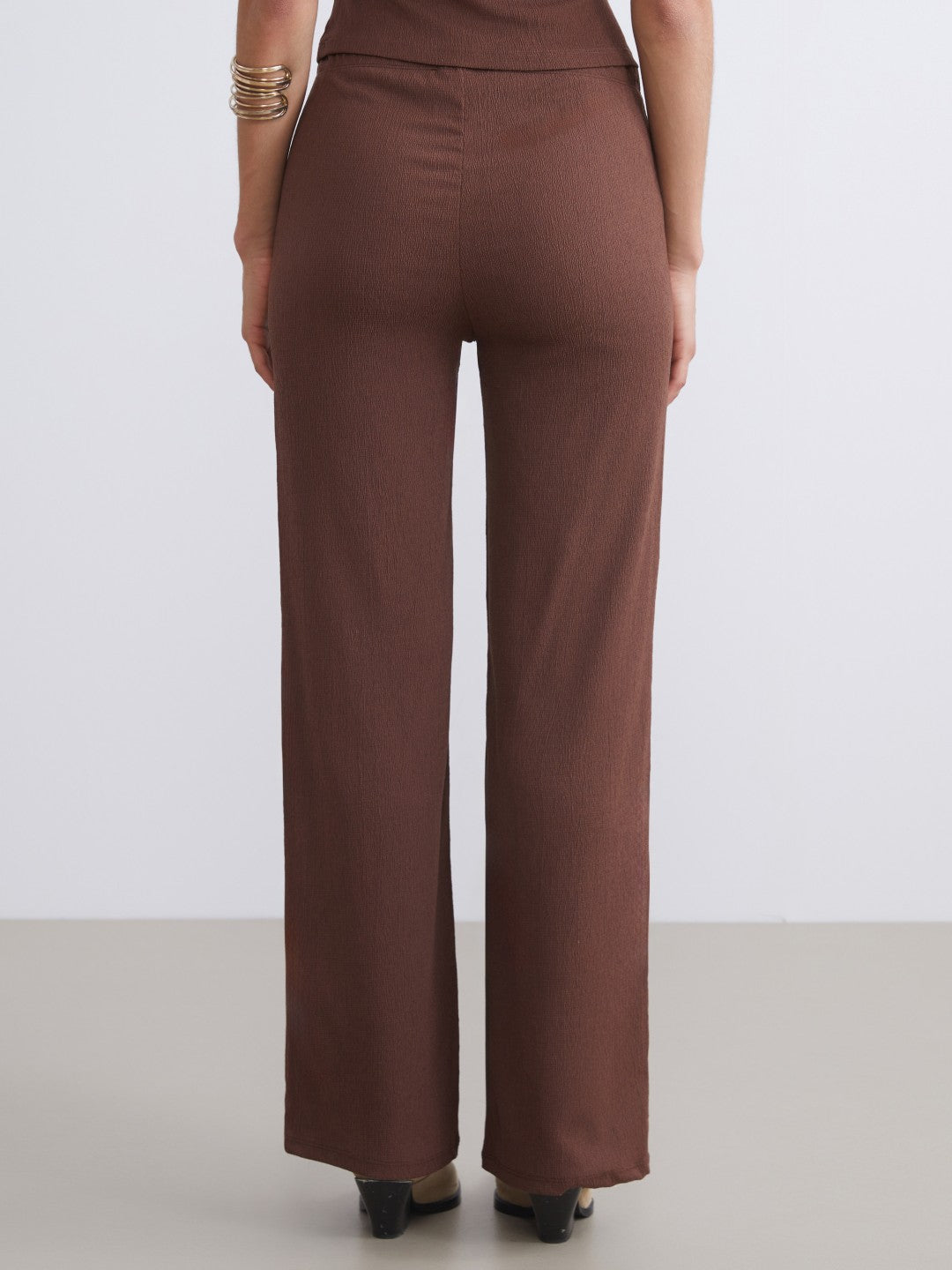LCW Vision Elasticated Waist Textured Wide Leg Women Trousers
