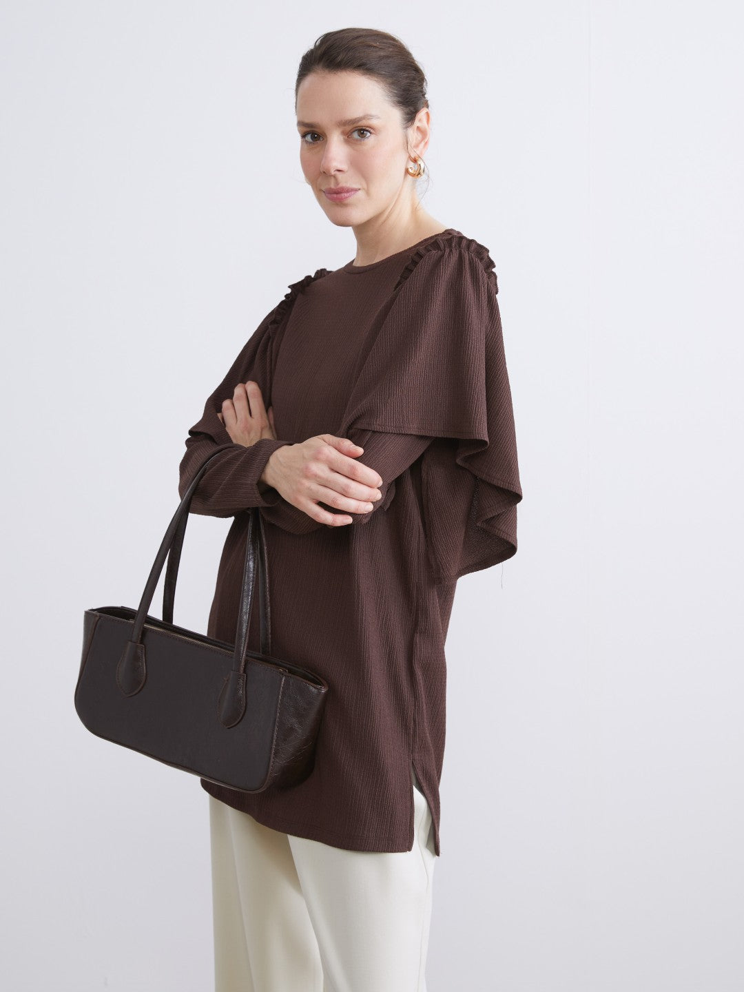 LCW Basic Crew Neck Frilled Women Tunic