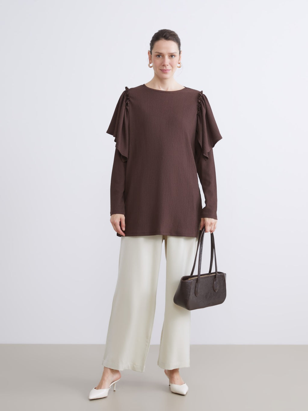 LCW Basic Crew Neck Frilled Women Tunic