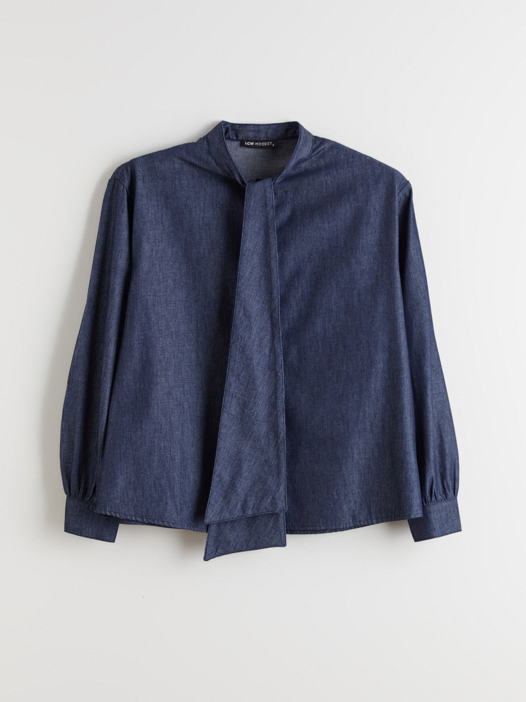 LCW Modest Tie Neck Women Denim Shirt