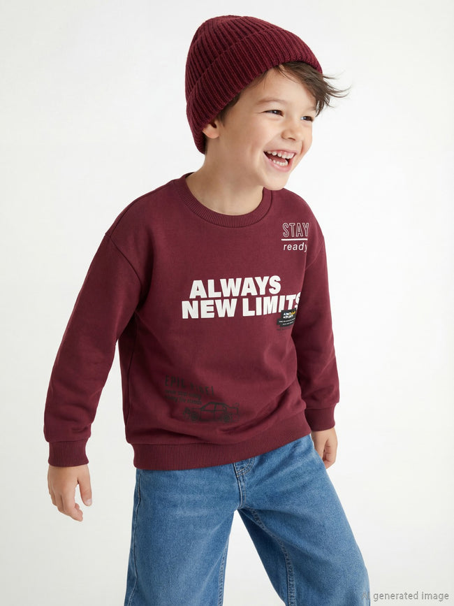 LCW Kids Crew Neck Printed Boys Thick Sweatshirt Hover Image