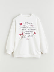 LCW Kids Crew Neck Printed Girls Thick Sweatshirt