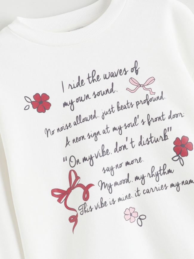 LCW Kids Crew Neck Printed Girls Thick Sweatshirt Main Image