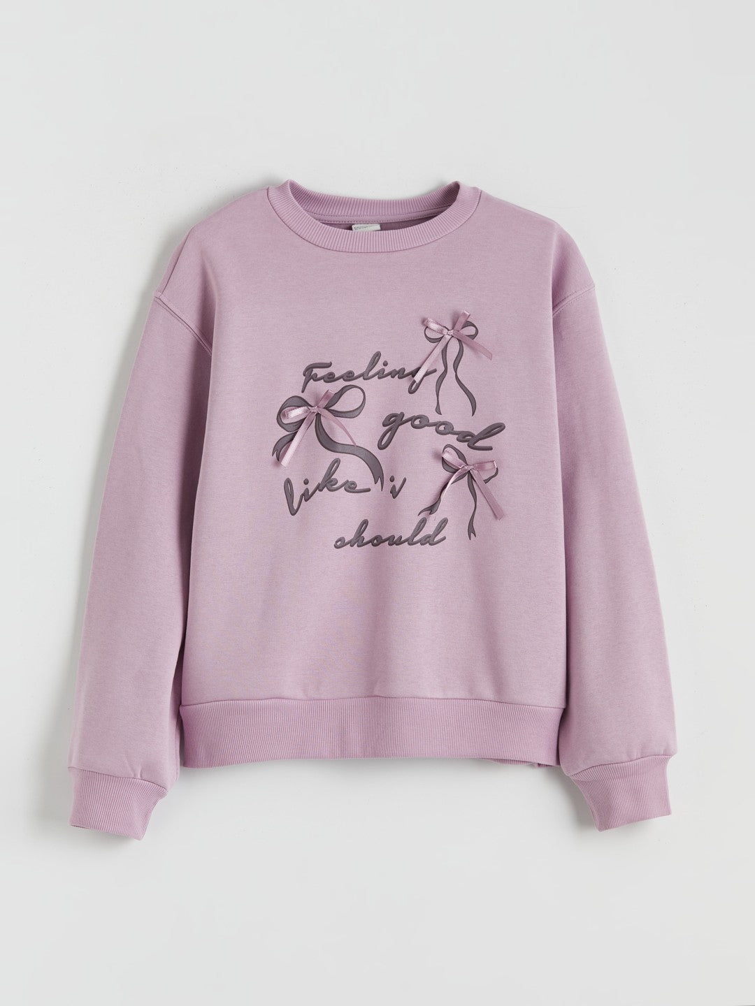 LCW Kids Crew Neck Bow Detail Girl’S Thick Sweatshirt