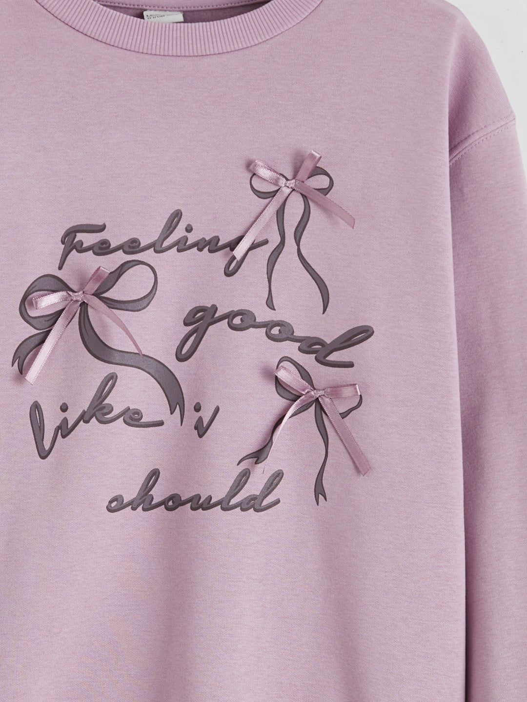 LCW Kids Crew Neck Bow Detail Girl’S Thick Sweatshirt