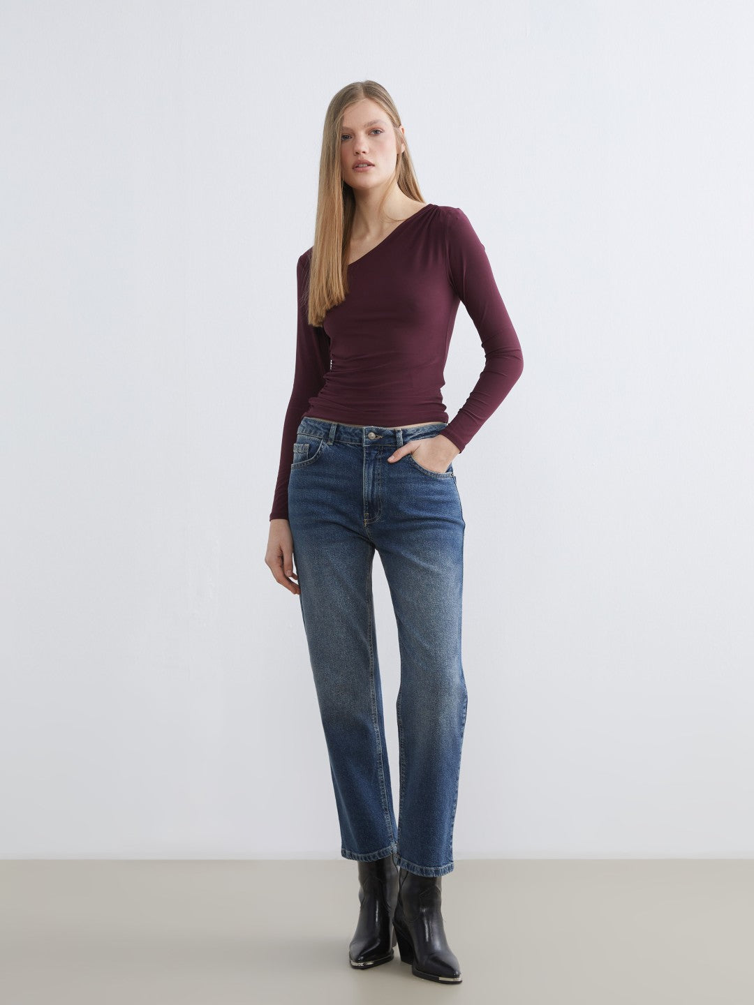 LCW Vision Asymmetric V-Neck Ruched Blouse