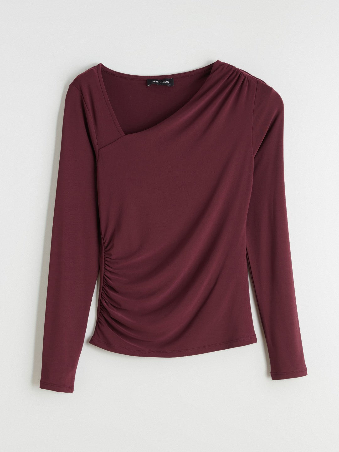 LCW Vision Asymmetric V-Neck Ruched Blouse