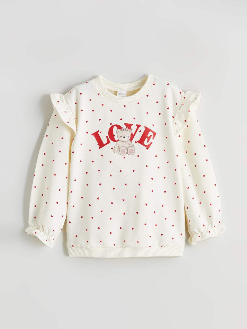 LCW Baby Crew Neck Ruffle Detail Baby Girls Sweatshirt