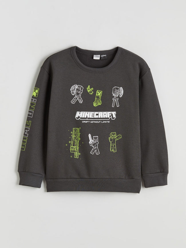 LCW Kids Crew Neck Minecraft Printed Boys Sweatshirt Hover Image