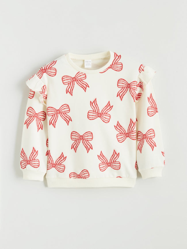 LCW Baby Crew Neck Patterned Baby Girl Sweatshirt Hover Image