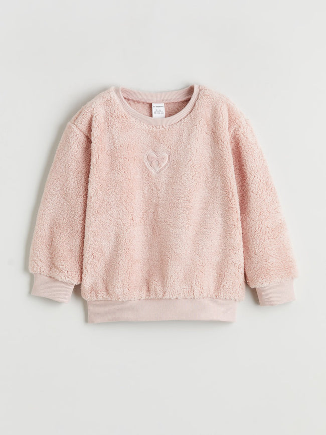 LCW Kids Heart Embroidered Girls Plush Sweatshirt Hover Image