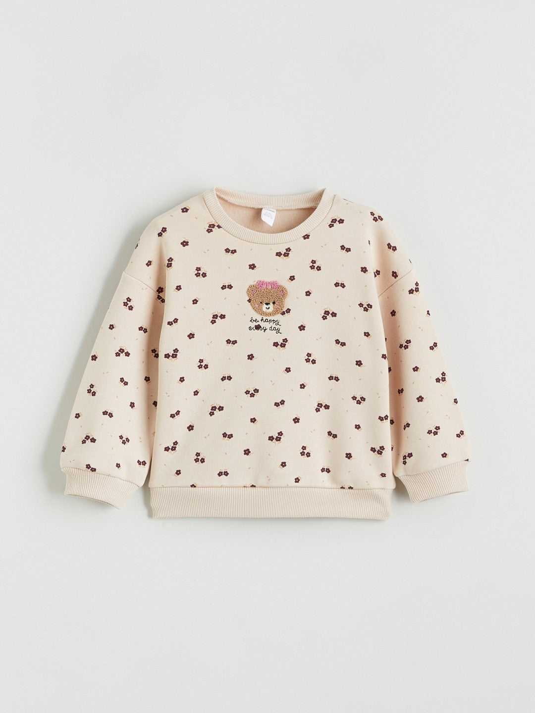 LCW Kids Crew Neck Bear Teddy Embroidered Girls Sweatshirt