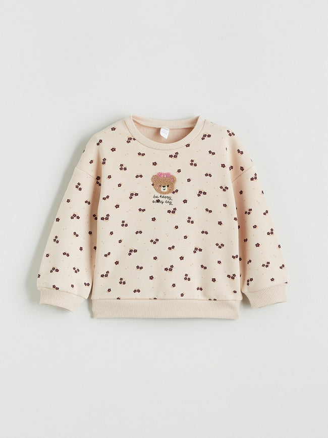 LCW Kids Crew Neck Bear Teddy Embroidered Girls Sweatshirt Hover Image