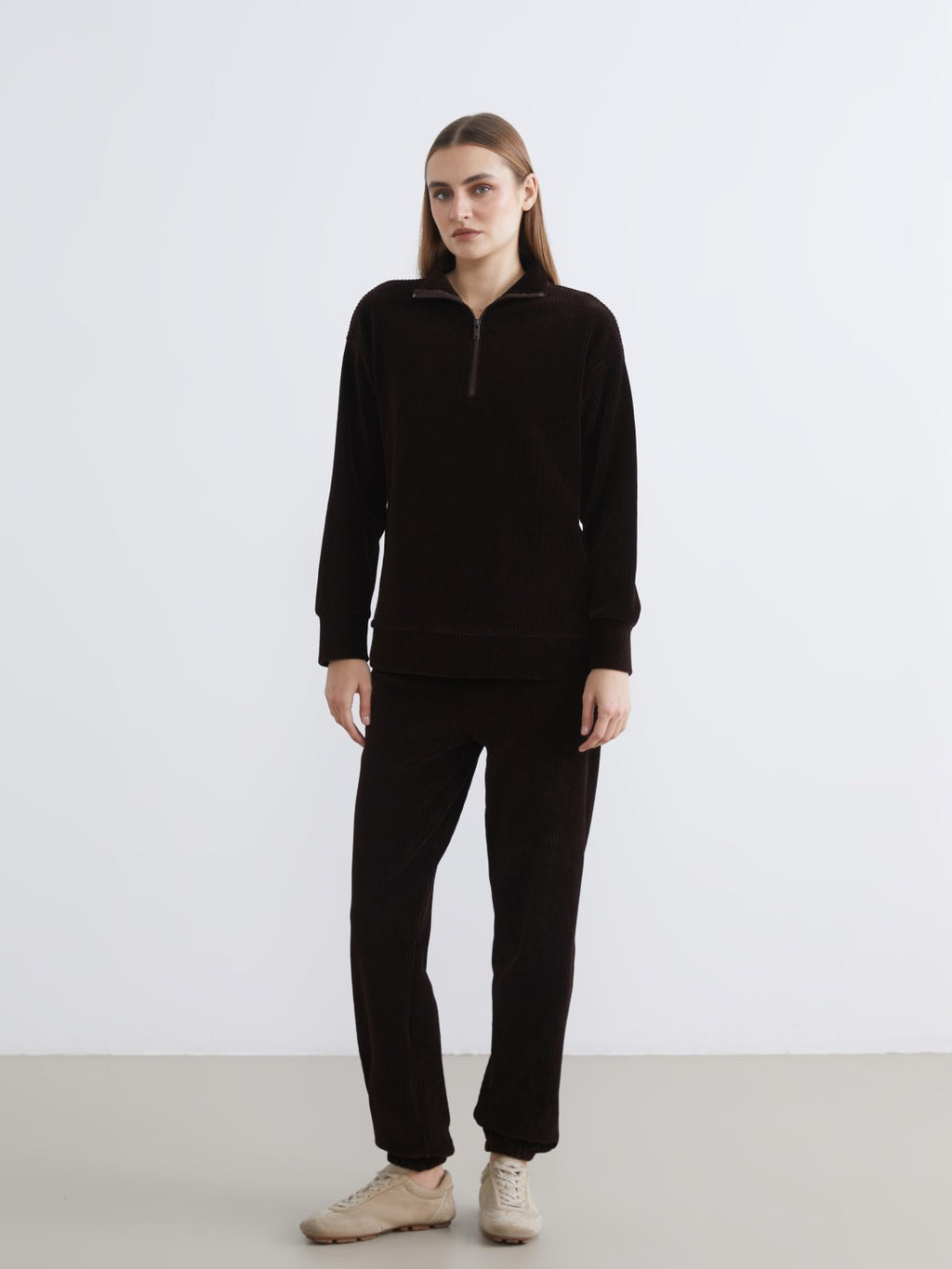 LCW Basic Funnel Neck Ribbed Women Sweatshirt