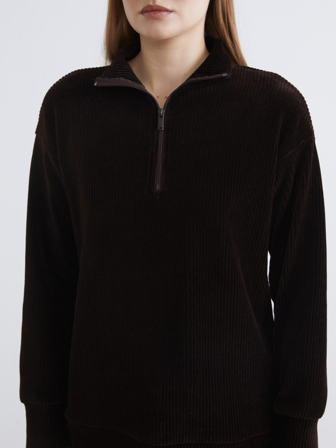 LCW Basic Funnel Neck Ribbed Women Sweatshirt