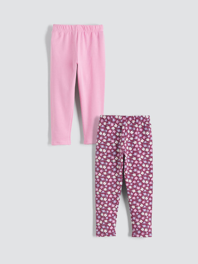 LCW Kids Elasticated Waist Girls Leggings 2 Pack Hover Image