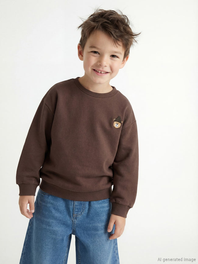 LCW Kids Bear Embroidered Boys Thick Sweatshirt Hover Image
