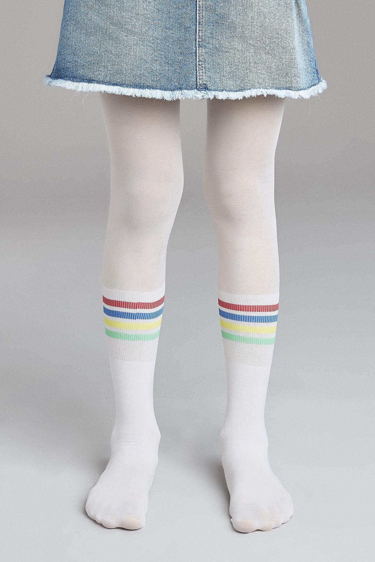 White Pretty Rainbow Strıpe Tight