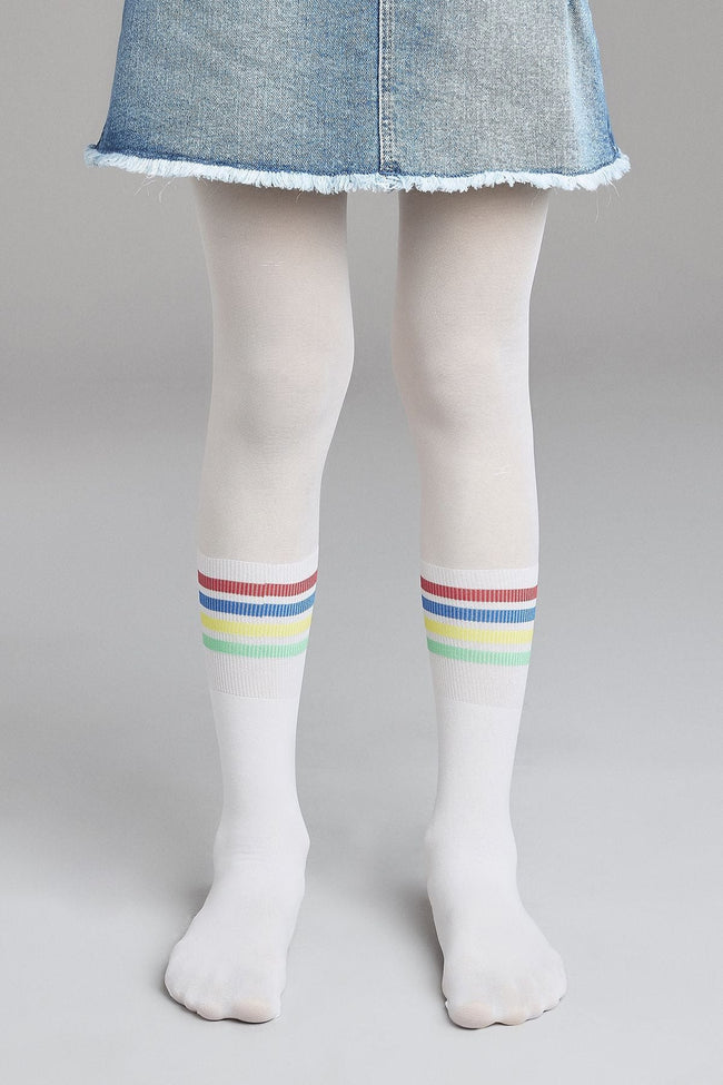 White Pretty Rainbow Strıpe Tight Hover Image