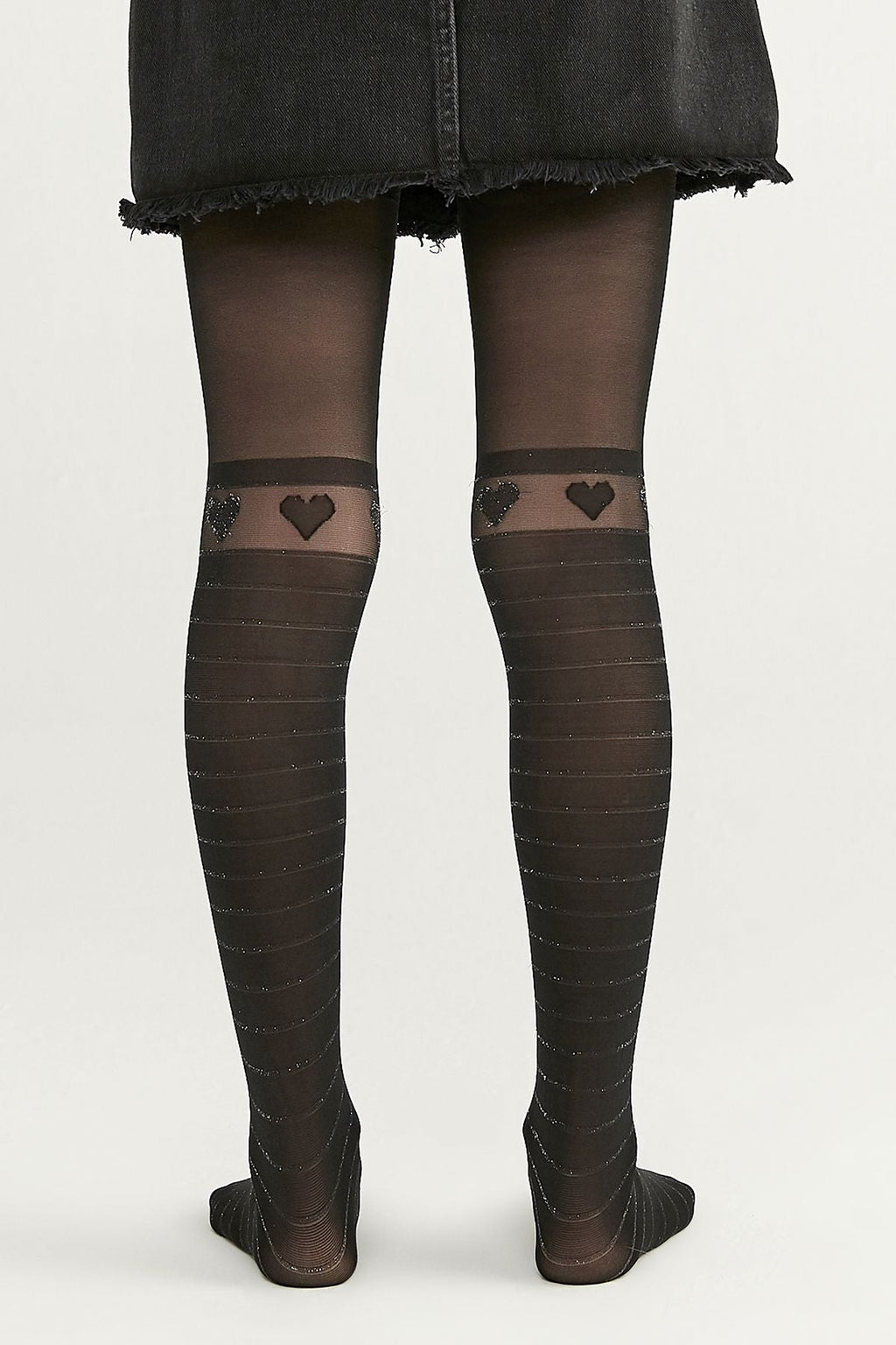 Black Pretty Sılver Hearts Lıne Tights