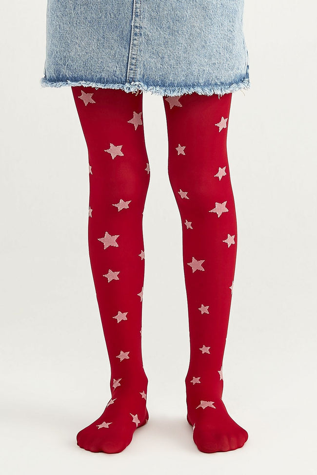 Red Pretty Lıttle Star Tights Hover Image