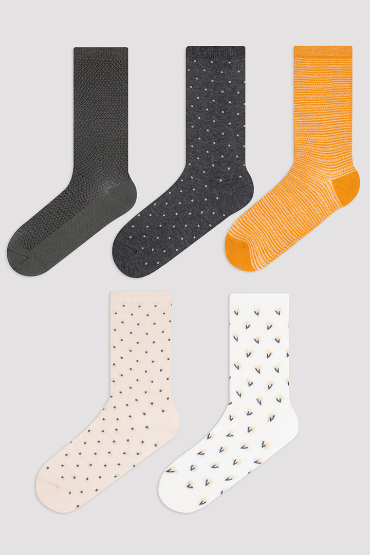 Multi Colour Mini Floral 5In1 Soket Socks