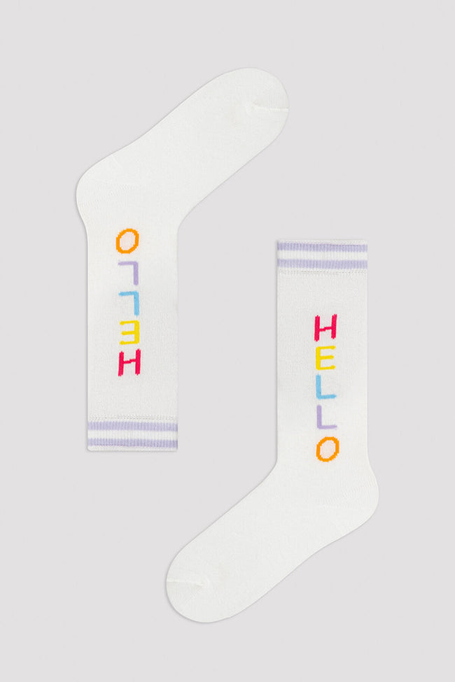 Marshmellow Girls White Hello Pants Socks Hover Image