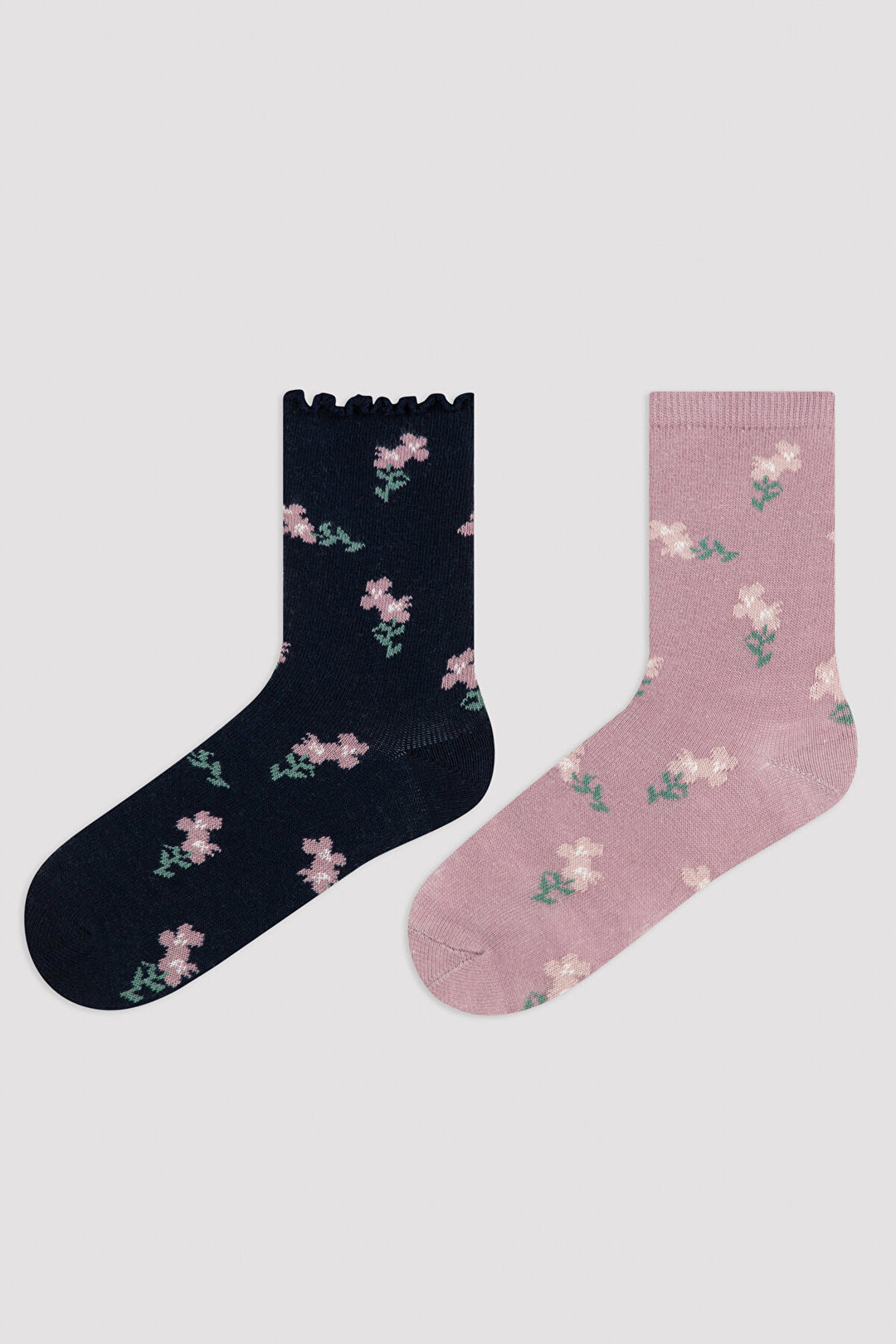 Multi Colour Girls Dark Floral 2In1 Socket Socks