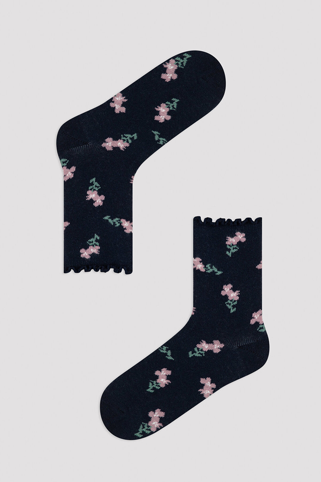 Multi Colour Girls Dark Floral 2In1 Socket Socks