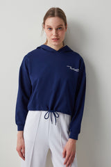 Navy Hooded Lace Sweatshirt