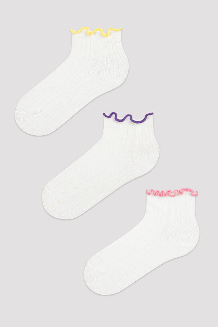 White Girls Colorful Frill 3In1 Socket Socks