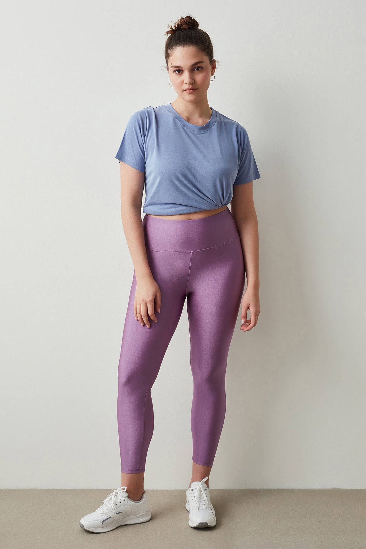 Purple wet look leggings deals